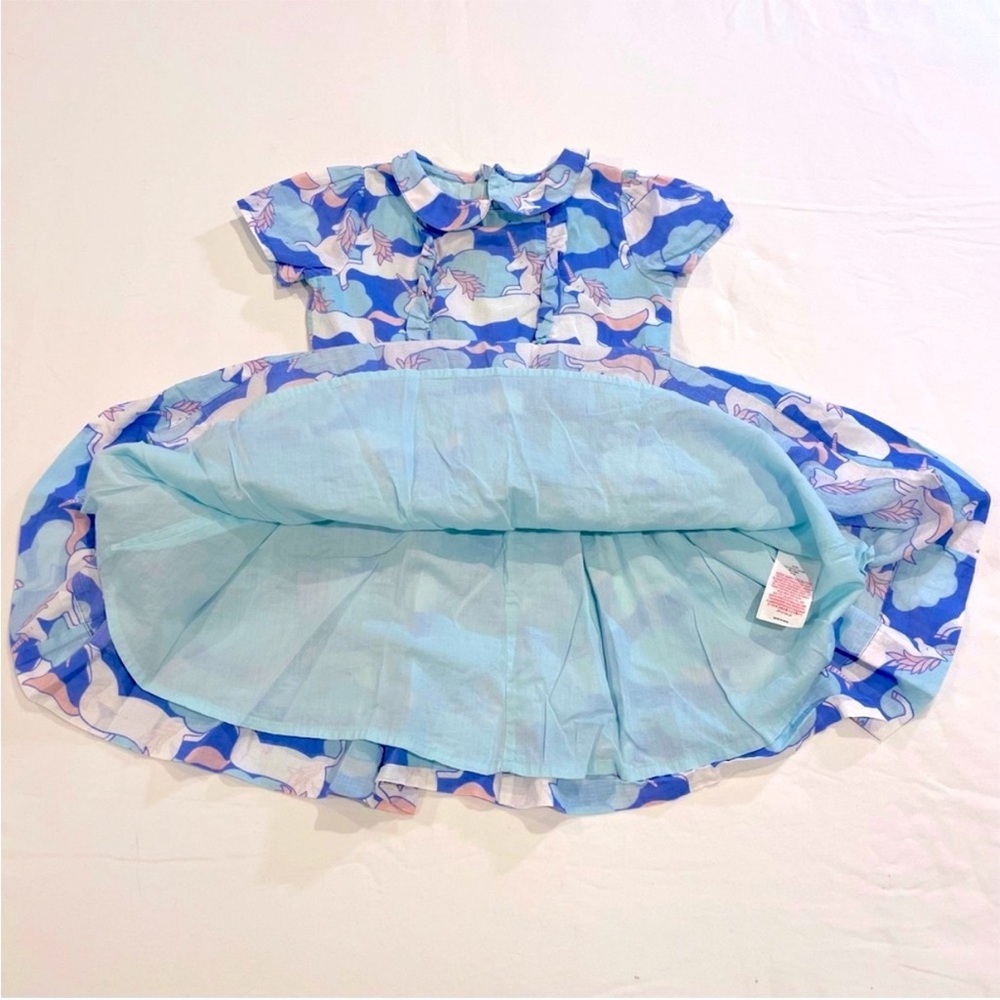 Mini Boden Blue Unicorns Dress Girls 3-4 Y 3T 4T Clouds Cotton Peter Pan Collar - Picture 2 of 6